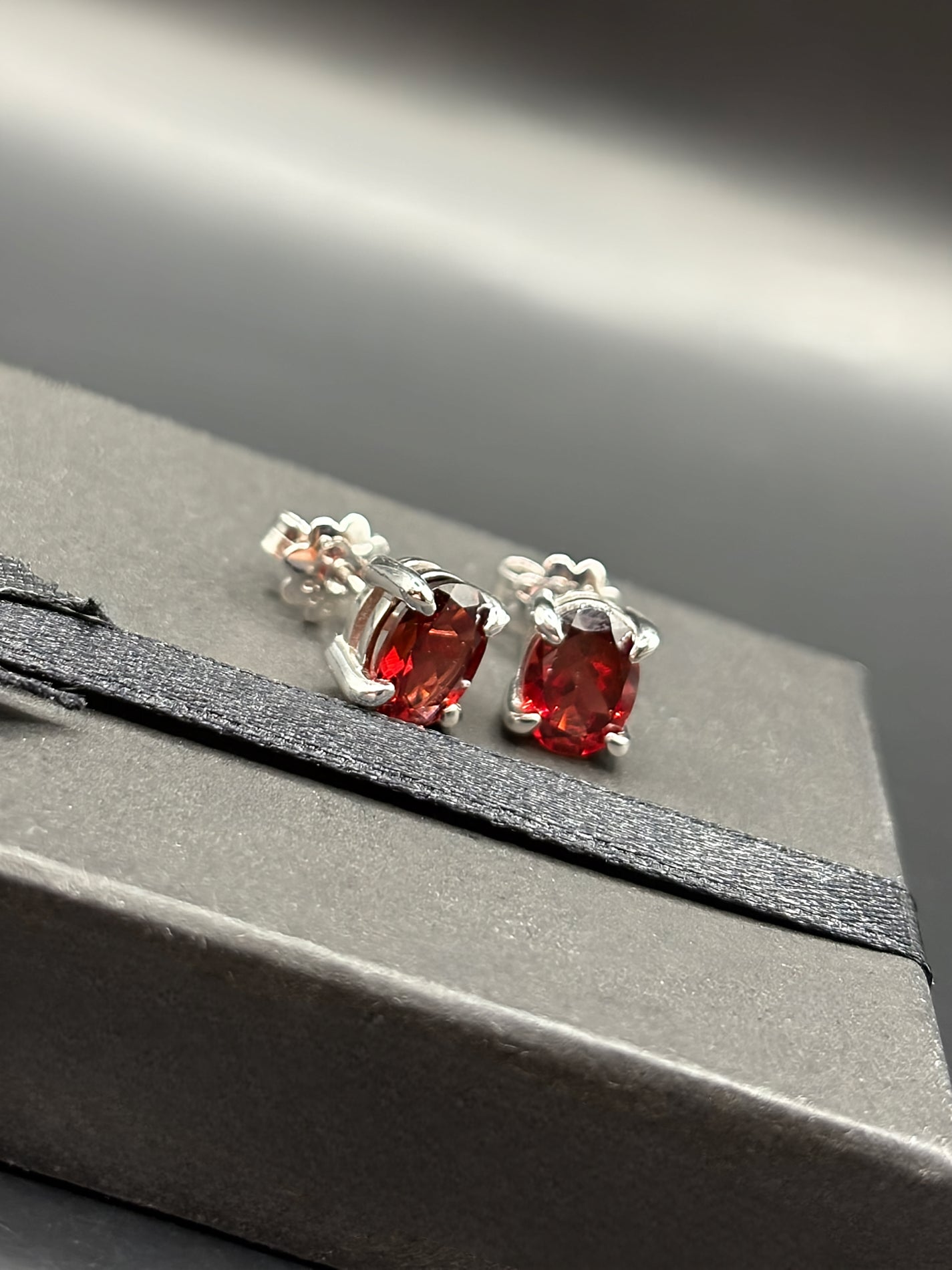Red Garnet Stud Earings