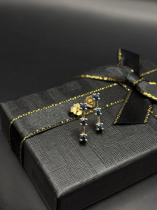 Three Sapphire Gold Earings