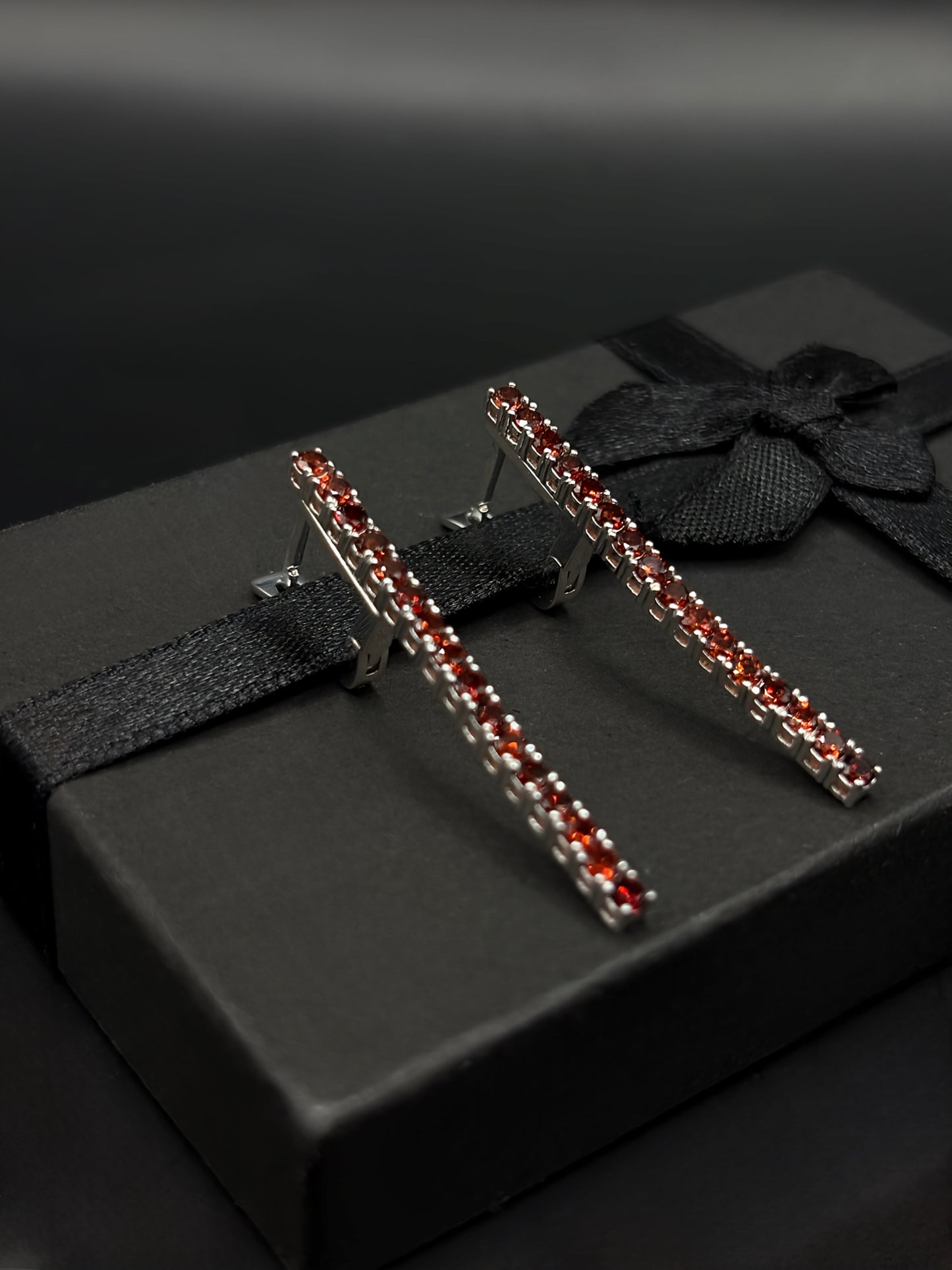 White Gold Tennis Earrings With Garnets