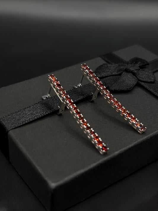 White Gold Tennis Earrings With Garnets