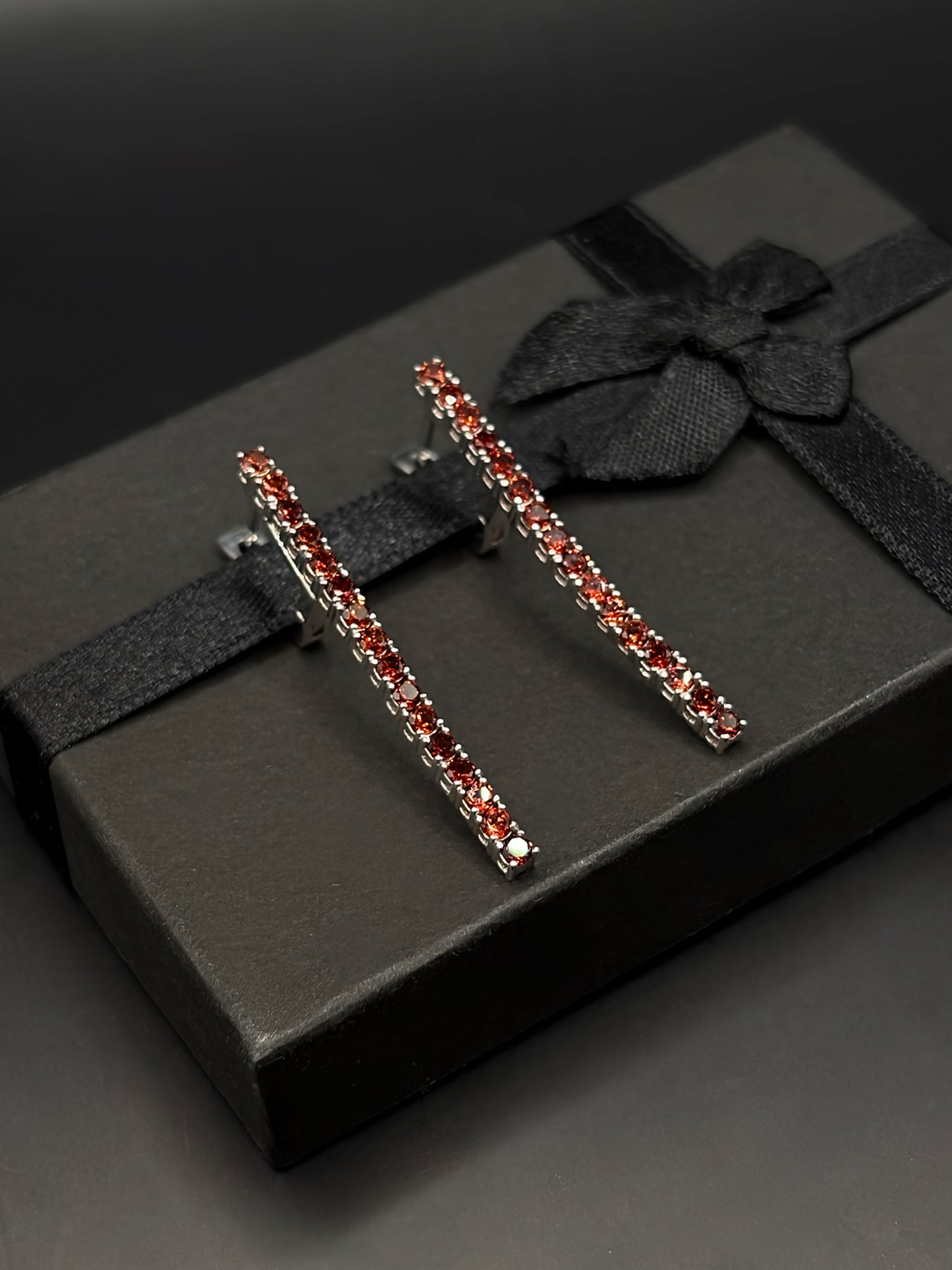 White Gold Tennis Earrings With Garnets