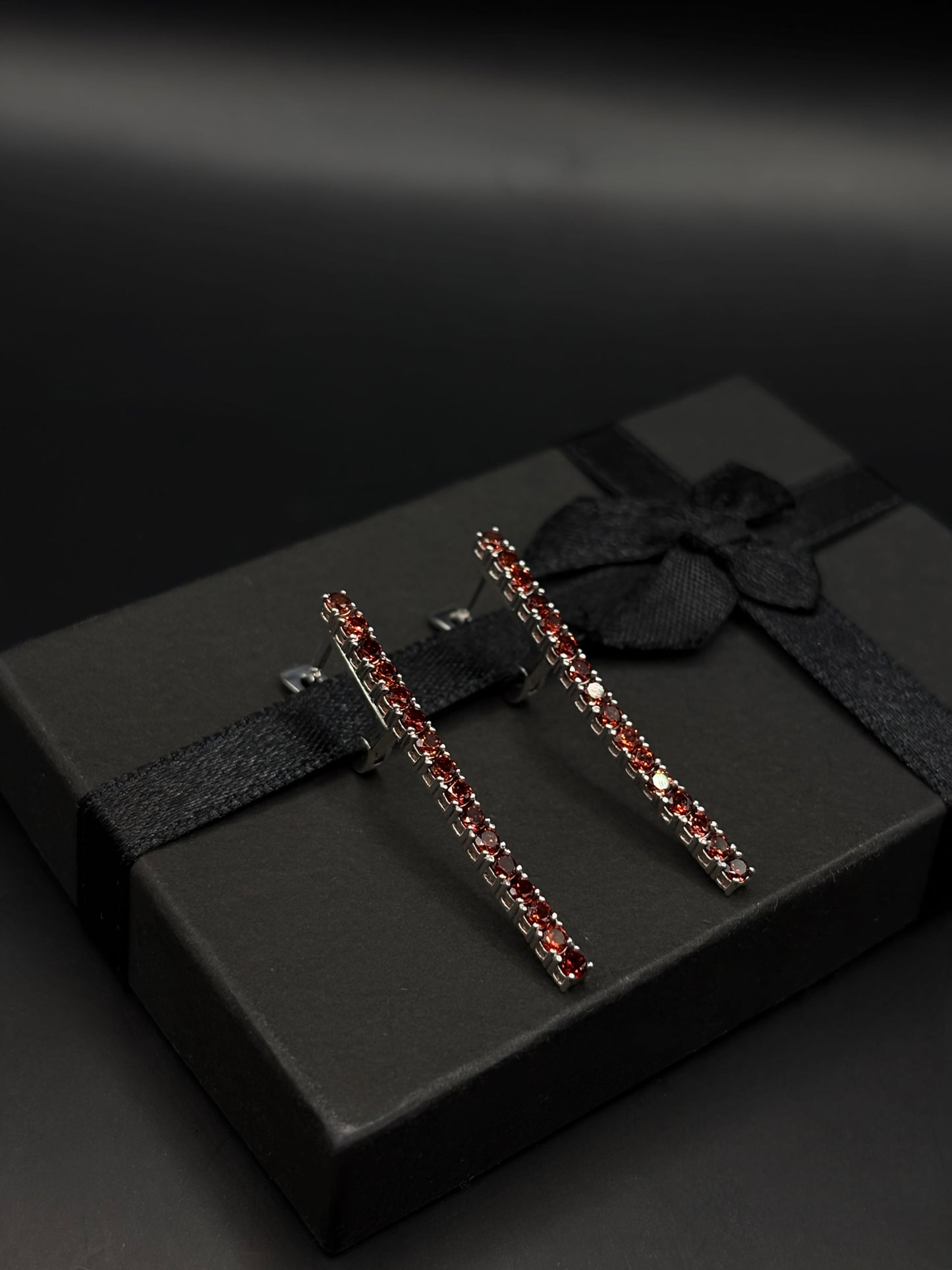 White Gold Tennis Earrings With Garnets