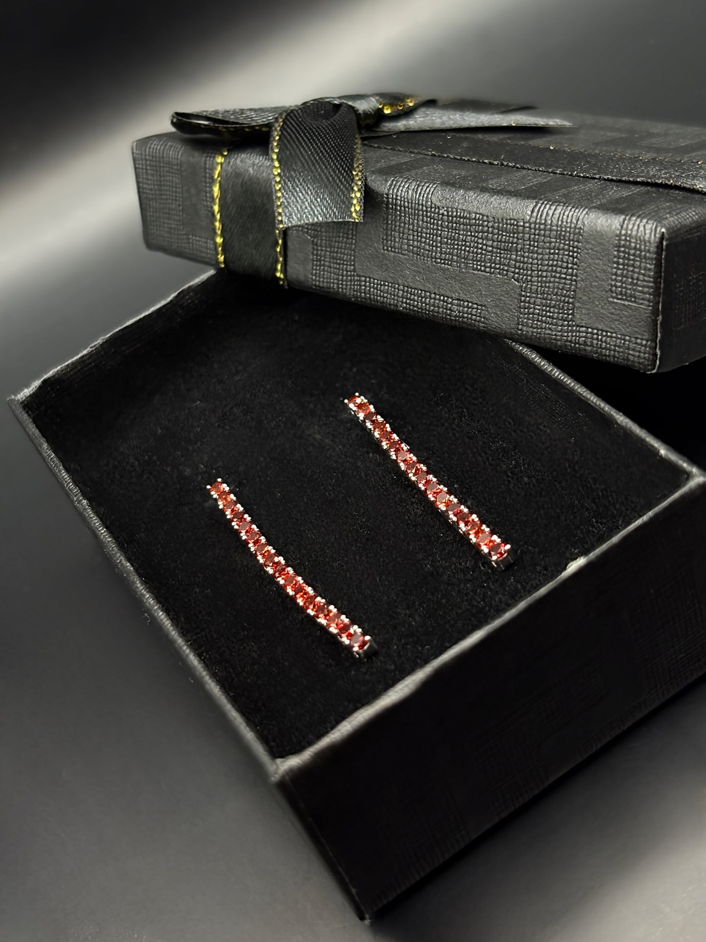 White Gold Tennis Earrings With Garnets